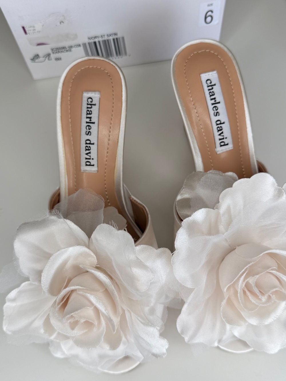 Charles David Cream Floral Slide Mules - Picture 4 of 6